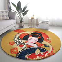 Japanese Geisha Koi Fish Round Carpet Cherry Blossoms Yellow Seigaiha Pattern LT14 - Polynesian Pride