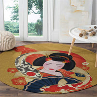 Japanese Geisha Koi Fish Round Carpet Cherry Blossoms Yellow Seigaiha Pattern LT14 - Polynesian Pride