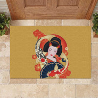 Japanese Geisha Koi Fish Rubber Doormat Cherry Blossoms Yellow Seigaiha Pattern LT14 Yellow - Polynesian Pride