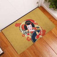 Japanese Geisha Koi Fish Rubber Doormat Cherry Blossoms Yellow Seigaiha Pattern LT14 - Polynesian Pride