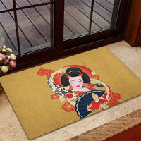 Japanese Geisha Koi Fish Rubber Doormat Cherry Blossoms Yellow Seigaiha Pattern LT14 - Polynesian Pride