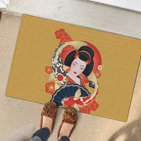 Japanese Geisha Koi Fish Rubber Doormat Cherry Blossoms Yellow Seigaiha Pattern LT14 - Polynesian Pride