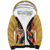 Japanese Geisha Koi Fish Sherpa Hoodie Cherry Blossoms Yellow Seigaiha Pattern - Polynesian Pride