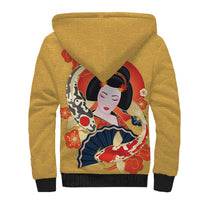 Japanese Geisha Koi Fish Sherpa Hoodie Cherry Blossoms Yellow Seigaiha Pattern - Polynesian Pride