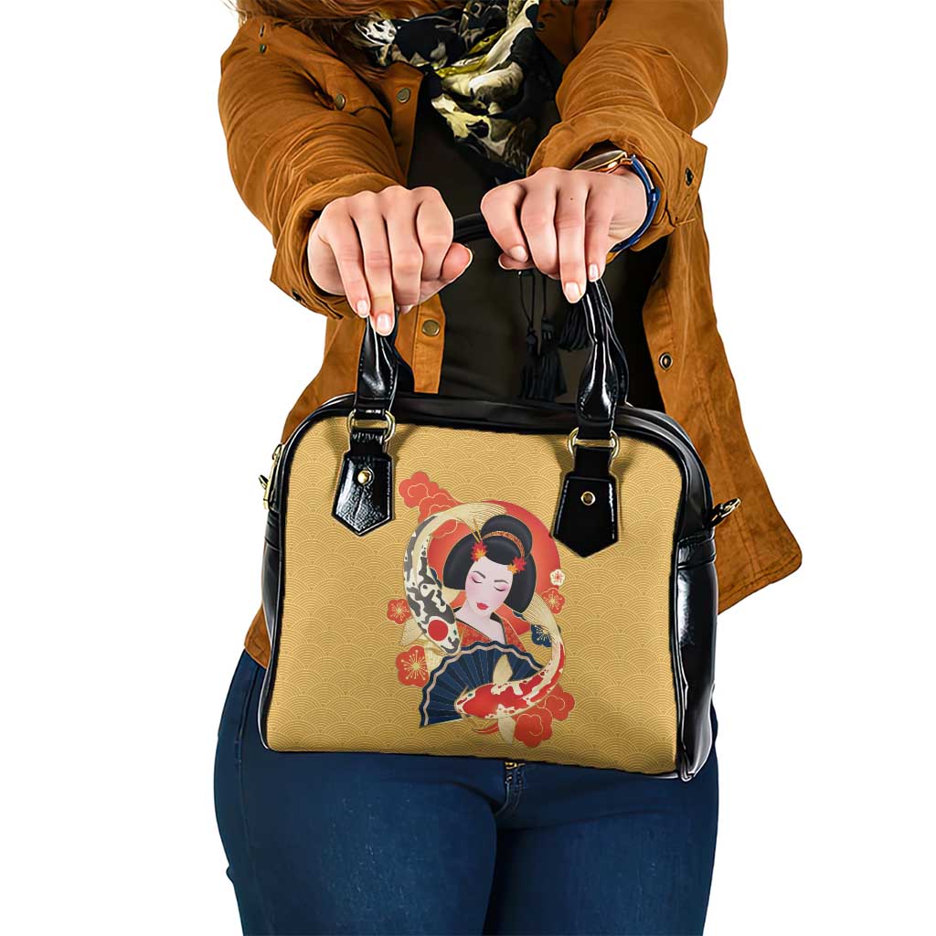 Japanese Geisha Koi Fish Shoulder Handbag Cherry Blossoms Yellow Seigaiha Pattern LT14 One Size Yellow - Polynesian Pride