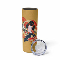 Japanese Geisha Koi Fish Skinny Tumbler Cherry Blossoms Yellow Seigaiha Pattern LT14 - Polynesian Pride