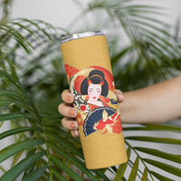 Japanese Geisha Koi Fish Skinny Tumbler Cherry Blossoms Yellow Seigaiha Pattern LT14 - Polynesian Pride