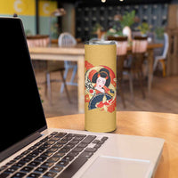 Japanese Geisha Koi Fish Skinny Tumbler Cherry Blossoms Yellow Seigaiha Pattern LT14 - Polynesian Pride