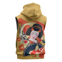 Japanese Geisha Koi Fish Sleeveless Hoodie Cherry Blossoms Yellow Seigaiha Pattern LT14 - Polynesian Pride