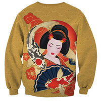 Japanese Geisha Koi Fish Sweatshirt Cherry Blossoms Yellow Seigaiha Pattern LT14 - Polynesian Pride