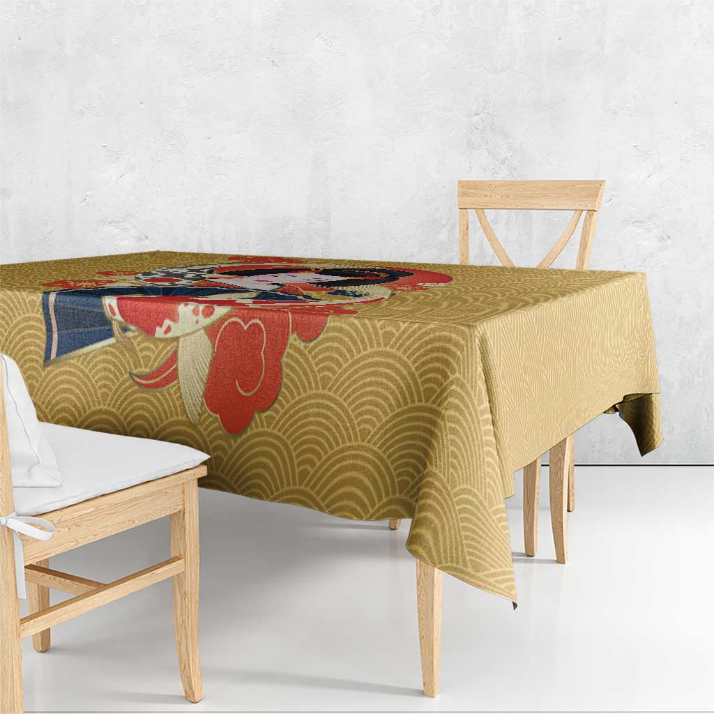 Japanese Geisha Koi Fish Tablecloth Cherry Blossoms Yellow Seigaiha Pattern LT14 - Polynesian Pride