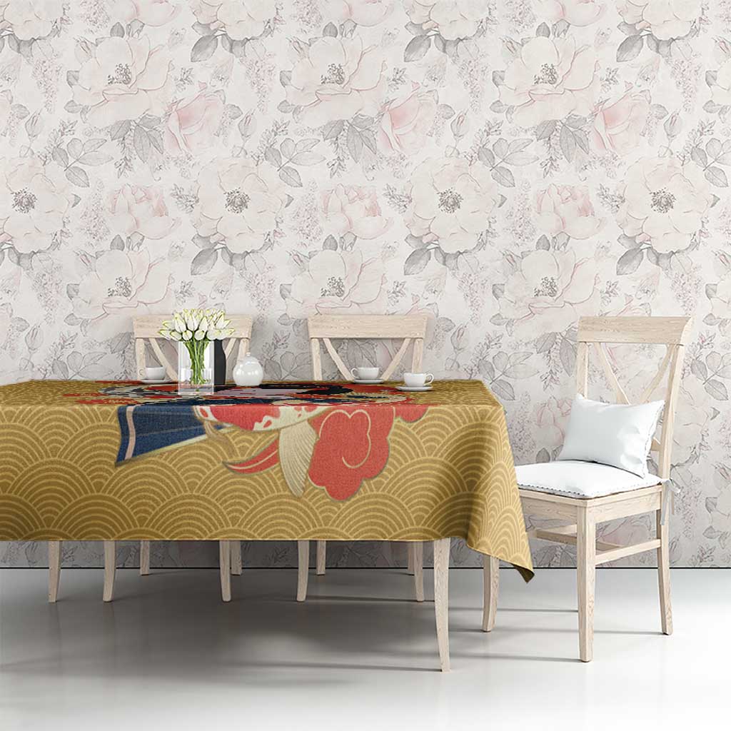 Japanese Geisha Koi Fish Tablecloth Cherry Blossoms Yellow Seigaiha Pattern LT14 - Polynesian Pride
