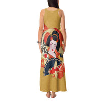 Japanese Geisha Koi Fish Tank Maxi Dress Cherry Blossoms Yellow Seigaiha Pattern LT14 - Polynesian Pride