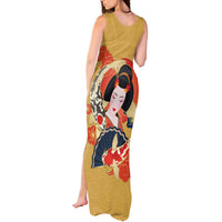 Japanese Geisha Koi Fish Tank Maxi Dress Cherry Blossoms Yellow Seigaiha Pattern LT14 - Polynesian Pride
