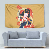 Japanese Geisha Koi Fish Tapestry Cherry Blossoms Yellow Seigaiha Pattern LT14 - Polynesian Pride