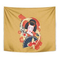 Japanese Geisha Koi Fish Tapestry Cherry Blossoms Yellow Seigaiha Pattern LT14 - Polynesian Pride