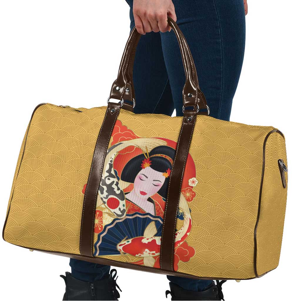 Japanese Geisha Koi Fish Travel Bag Cherry Blossoms Yellow Seigaiha Pattern LT14 - Polynesian Pride