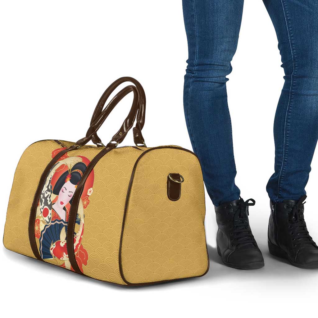 Japanese Geisha Koi Fish Travel Bag Cherry Blossoms Yellow Seigaiha Pattern LT14 - Polynesian Pride