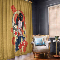Japanese Geisha Koi Fish Window Curtain Cherry Blossoms Yellow Seigaiha Pattern LT14 - Polynesian Pride