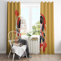 Japanese Geisha Koi Fish Window Curtain Cherry Blossoms Yellow Seigaiha Pattern LT14 - Polynesian Pride