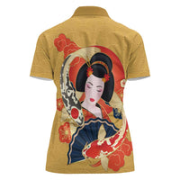 Japanese Geisha Koi Fish Women Polo Shirt Cherry Blossoms Yellow Seigaiha Pattern LT14 - Polynesian Pride