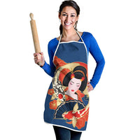Japanese Geisha Koi Fish Apron Cherry Blossoms Blue Seigaiha Pattern LT14 - Polynesian Pride