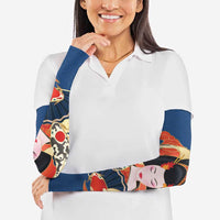 Japanese Geisha Koi Fish Arm Sleeves Cherry Blossoms Blue Seigaiha Pattern LT14 - Polynesian Pride