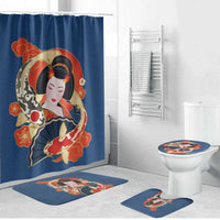 Japanese Geisha Koi Fish Bathroom Set Cherry Blossoms Blue Seigaiha Pattern - Polynesian Pride