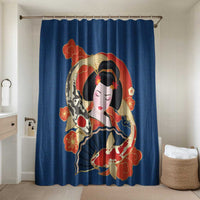 Japanese Geisha Koi Fish Bathroom Set Cherry Blossoms Blue Seigaiha Pattern - Polynesian Pride
