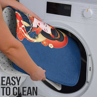 Japanese Geisha Koi Fish Bathroom Set Cherry Blossoms Blue Seigaiha Pattern - Polynesian Pride