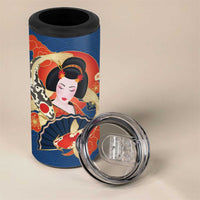 Japanese Geisha Koi Fish 4 in 1 Can Cooler Tumbler Cherry Blossoms Blue Seigaiha Pattern LT14 - Polynesian Pride