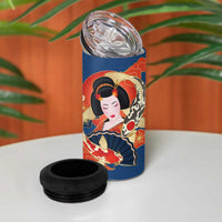 Japanese Geisha Koi Fish 4 in 1 Can Cooler Tumbler Cherry Blossoms Blue Seigaiha Pattern LT14 - Polynesian Pride