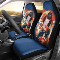 Japanese Geisha Koi Fish Car Seat Cover Cherry Blossoms Blue Seigaiha Pattern LT14 - Polynesian Pride