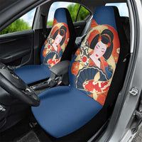 Japanese Geisha Koi Fish Car Seat Cover Cherry Blossoms Blue Seigaiha Pattern LT14 - Polynesian Pride