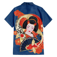 Japanese Geisha Koi Fish Family Matching Puletasi and Hawaiian Shirt Cherry Blossoms Blue Seigaiha Pattern - Polynesian Pride