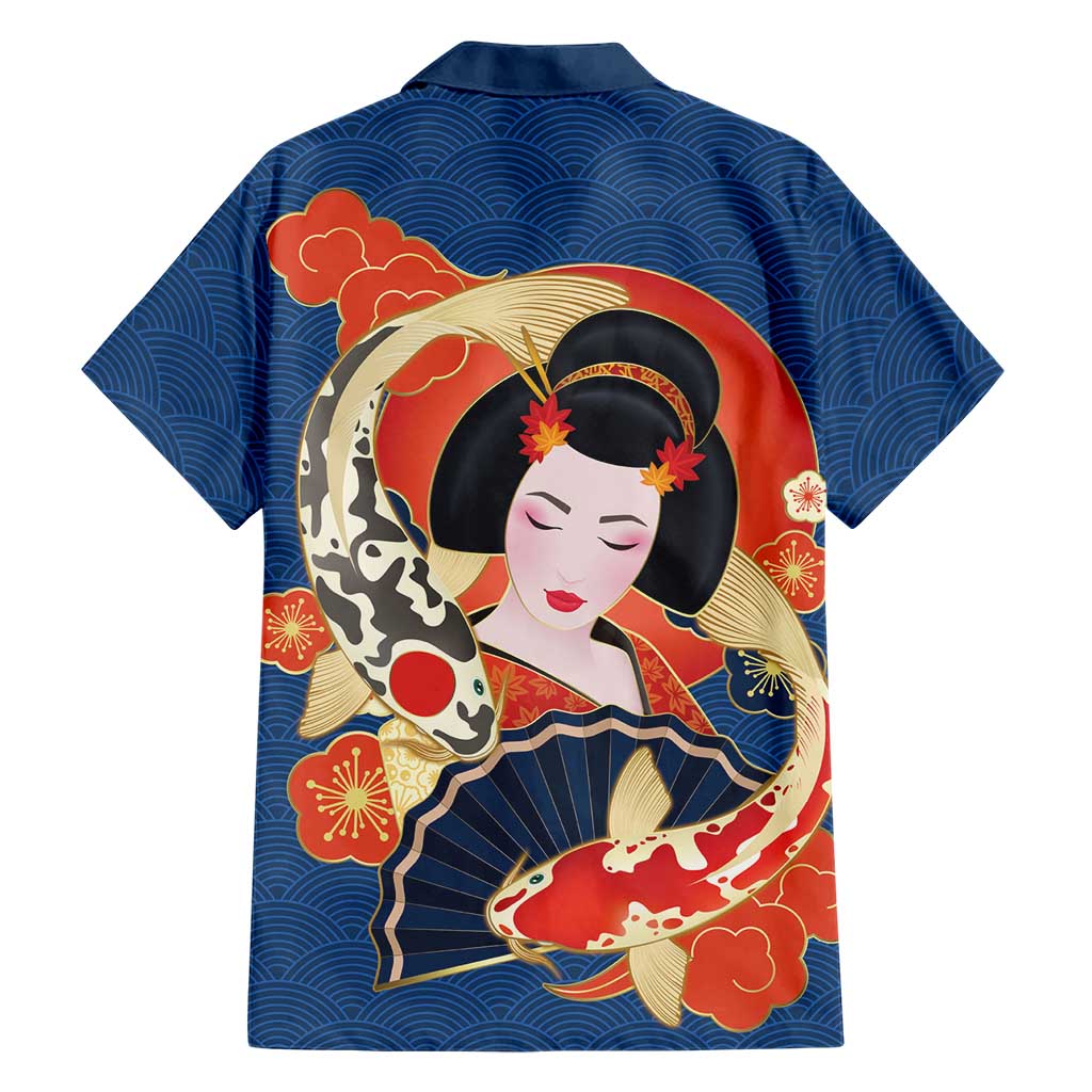 Japanese Geisha Koi Fish Family Matching Tank Maxi Dress and Hawaiian Shirt Cherry Blossoms Blue Seigaiha Pattern - Polynesian Pride
