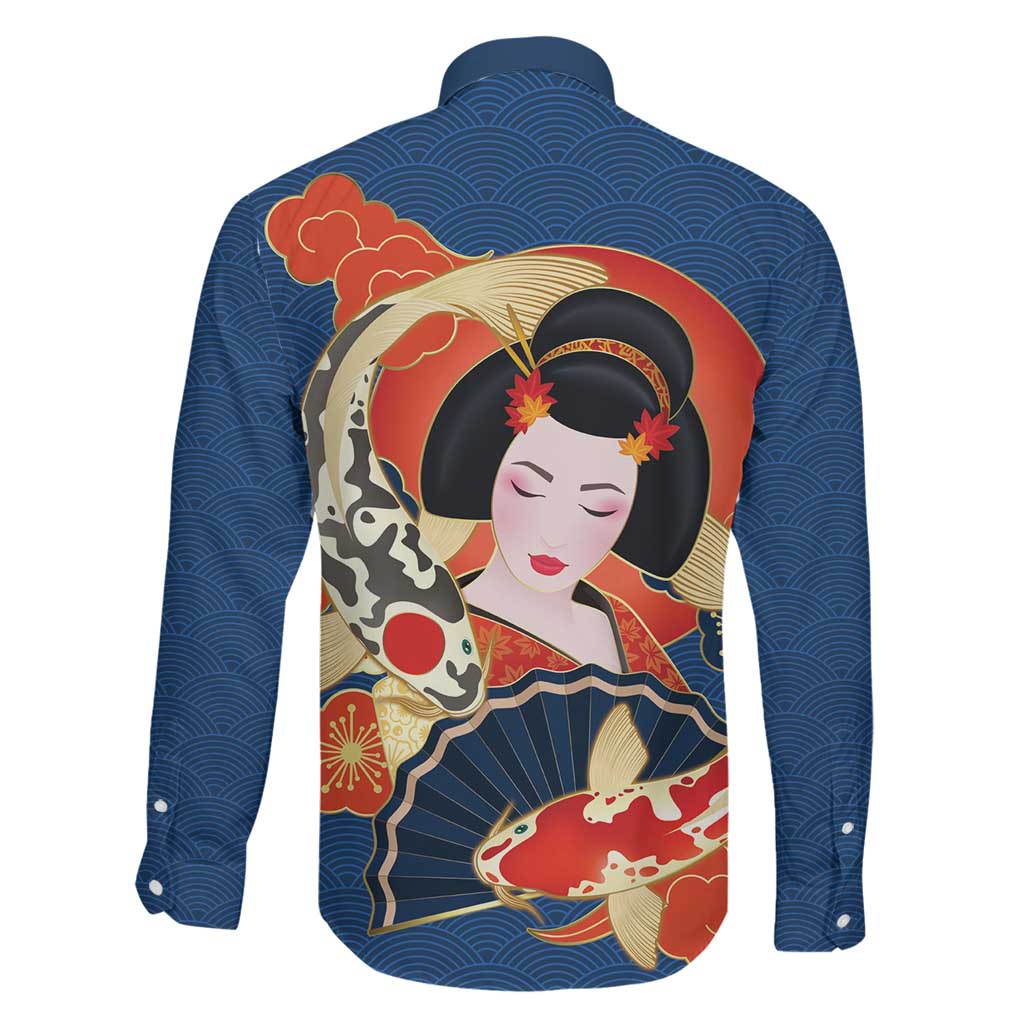 Japanese Geisha Koi Fish Family Matching Tank Maxi Dress and Hawaiian Shirt Cherry Blossoms Blue Seigaiha Pattern - Polynesian Pride