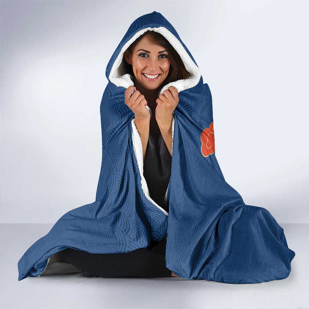 Japanese Geisha Koi Fish Hooded Blanket Cherry Blossoms Blue Seigaiha Pattern LT14 - Polynesian Pride