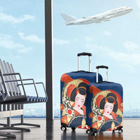 Japanese Geisha Koi Fish Luggage Cover Cherry Blossoms Blue Seigaiha Pattern LT14 - Polynesian Pride