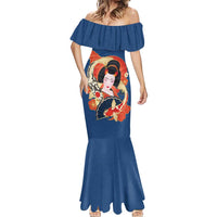 Japanese Geisha Koi Fish Mermaid Dress Cherry Blossoms Blue Seigaiha Pattern LT14 - Polynesian Pride