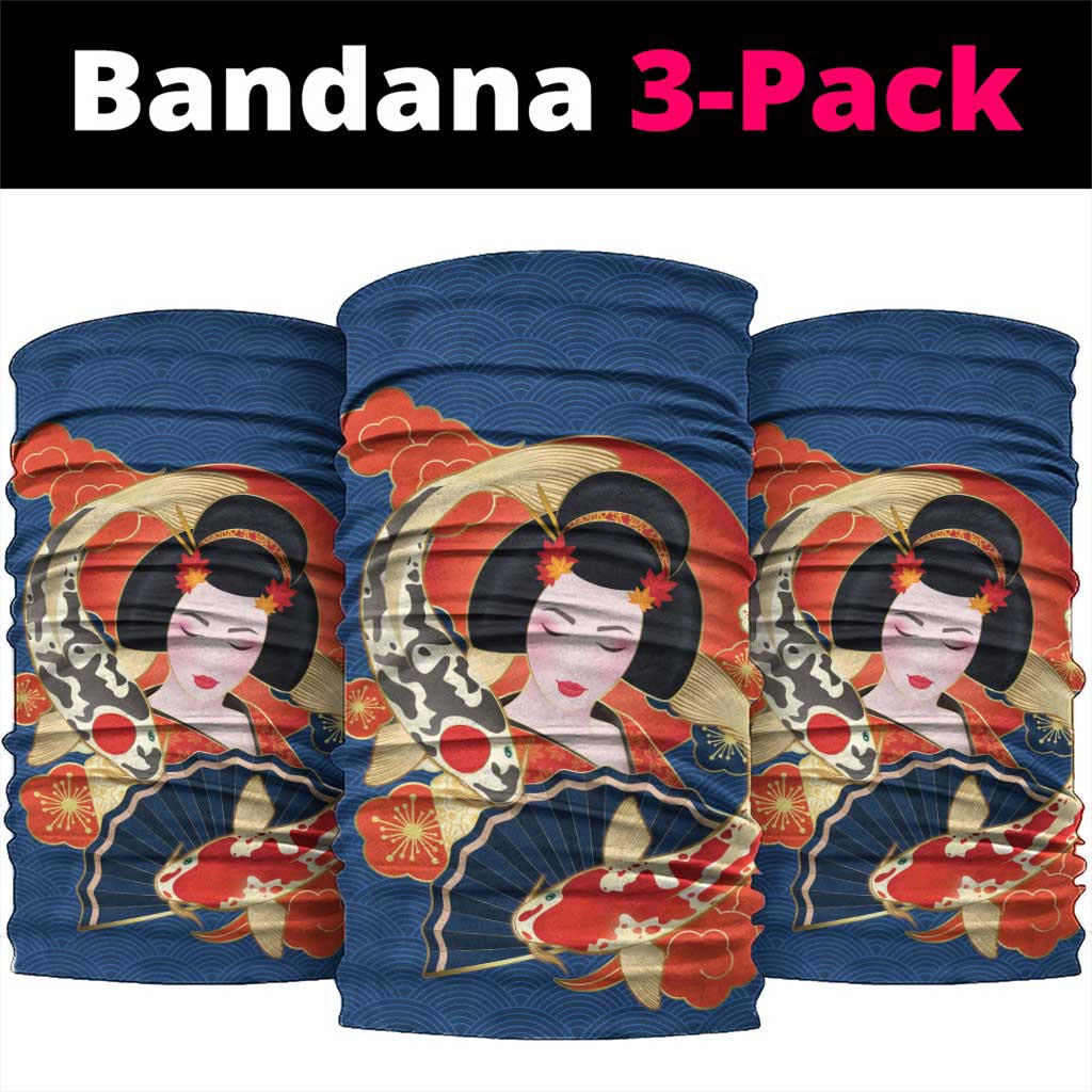 Japanese Geisha Koi Fish Neck Gaiter Cherry Blossoms Blue Seigaiha Pattern LT14 package One Size: 25*50cm Blue - Polynesian Pride