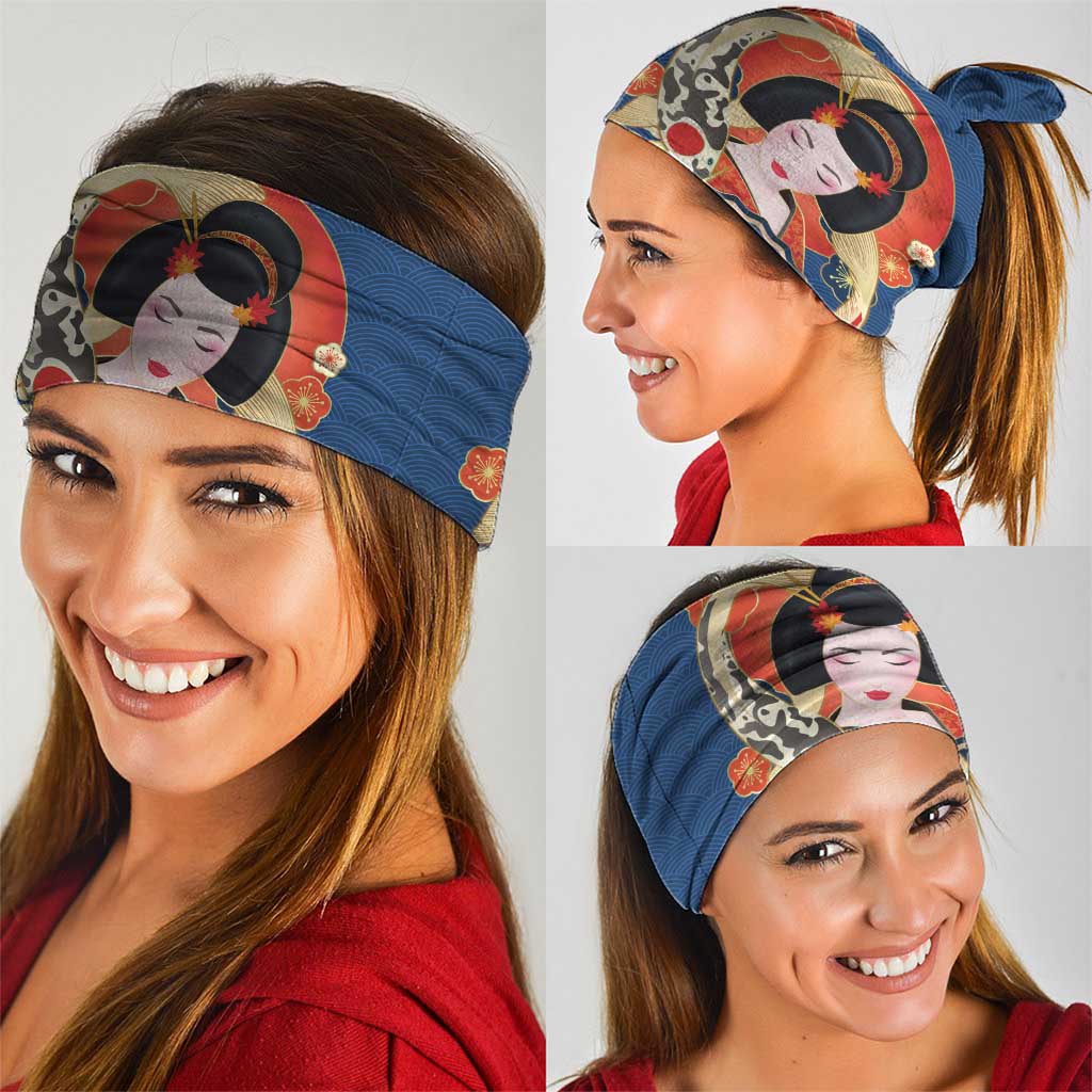 Japanese Geisha Koi Fish Neck Gaiter Cherry Blossoms Blue Seigaiha Pattern LT14 - Polynesian Pride