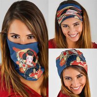 Japanese Geisha Koi Fish Neck Gaiter Cherry Blossoms Blue Seigaiha Pattern LT14 - Polynesian Pride