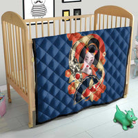 Japanese Geisha Koi Fish Quilt Cherry Blossoms Blue Seigaiha Pattern - Polynesian Pride