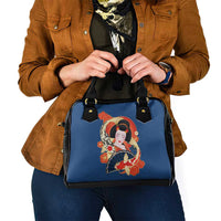 Japanese Geisha Koi Fish Shoulder Handbag Cherry Blossoms Blue Seigaiha Pattern LT14 - Polynesian Pride