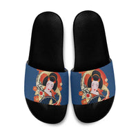 Japanese Geisha Koi Fish Slide Sandals Cherry Blossoms Blue Seigaiha Pattern LT14 Blue - Polynesian Pride