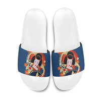 Japanese Geisha Koi Fish Slide Sandals Cherry Blossoms Blue Seigaiha Pattern LT14 Blue - Polynesian Pride