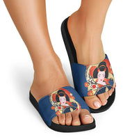 Japanese Geisha Koi Fish Slide Sandals Cherry Blossoms Blue Seigaiha Pattern LT14 - Polynesian Pride