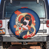 Japanese Geisha Koi Fish Spare Tire Cover Cherry Blossoms Blue Seigaiha Pattern LT14 Blue - Polynesian Pride