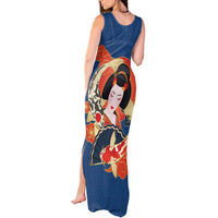 Japanese Geisha Koi Fish Tank Maxi Dress Cherry Blossoms Blue Seigaiha Pattern LT14 - Polynesian Pride